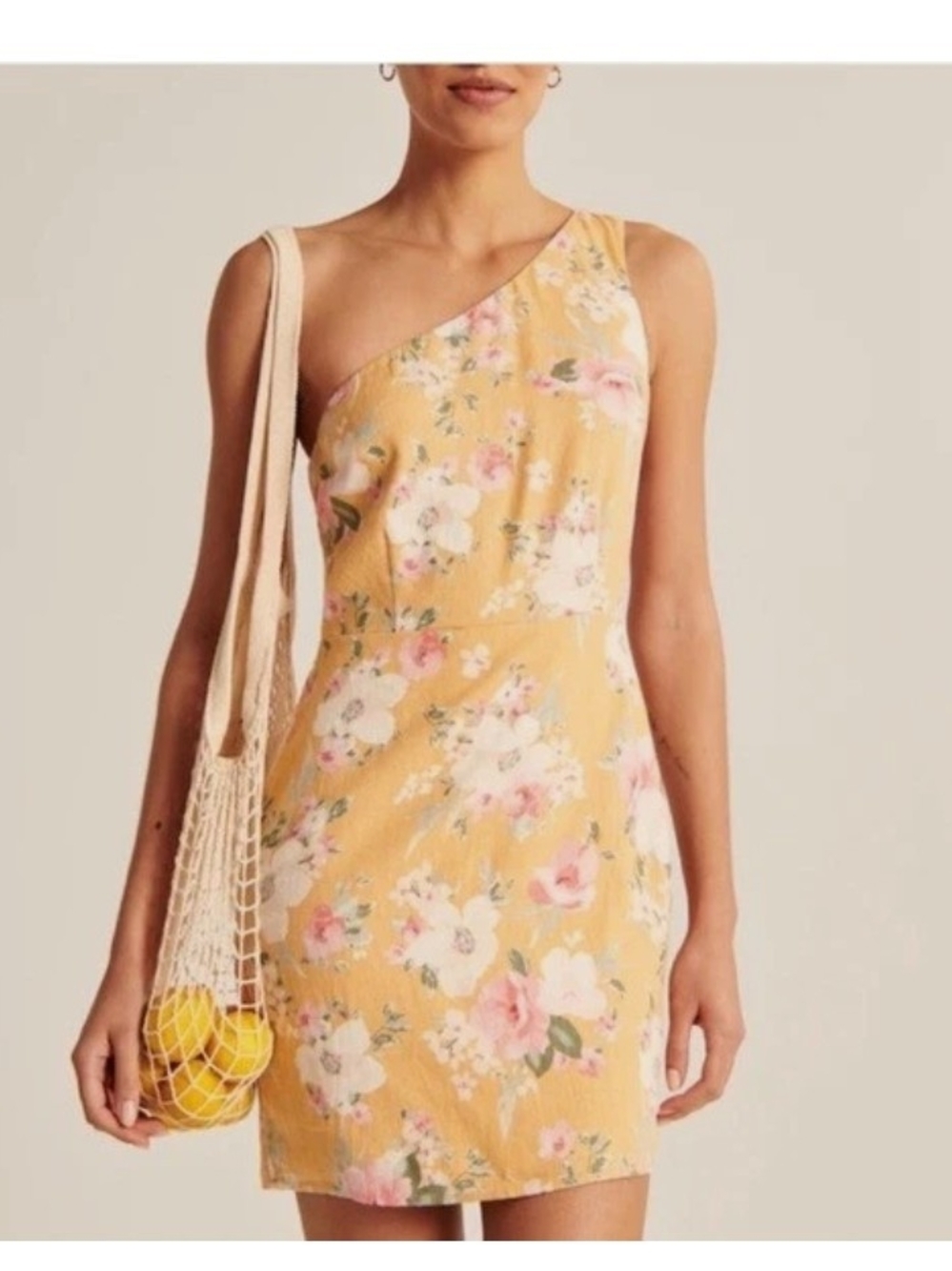 One Shoulder Linen-Blend Mini Dress